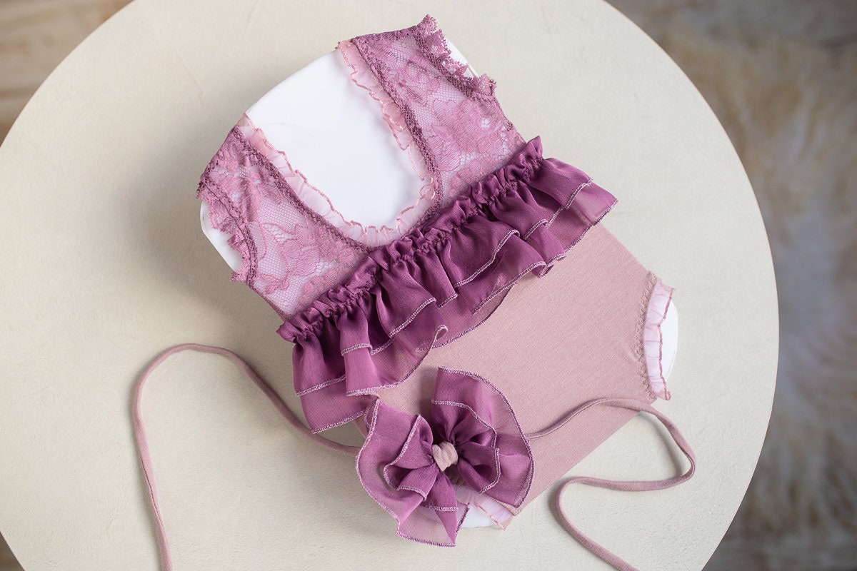 Newborn romper Newborn Baby Girl Elegant Lace Trim & Headband,Newborn Photography Props,Newborn Photo Props,Newborn baby gift,Pregnancy gift