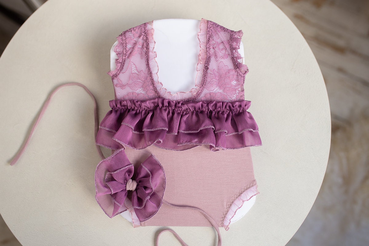 Newborn romper Newborn Baby Girl Elegant Lace Trim & Headband,Newborn Photography Props,Newborn Photo Props,Newborn baby gift,Pregnancy gift