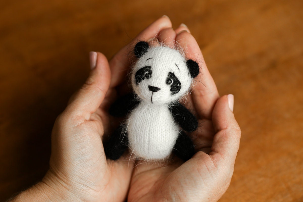 Newborn Knitted Panda Photography Props,Newborn Panda Hat,Newborn Knit Panda Toy,Baby Panda Crochet Toy,Newborn Photography Prop