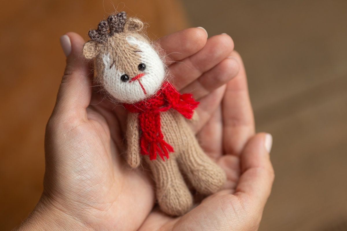 Newborn Knitted Deer Photography Props,Newborn Deer Hat,Newborn Knit Deer Toy,Baby Deer Crochet Toy,Newborn Photography Prop