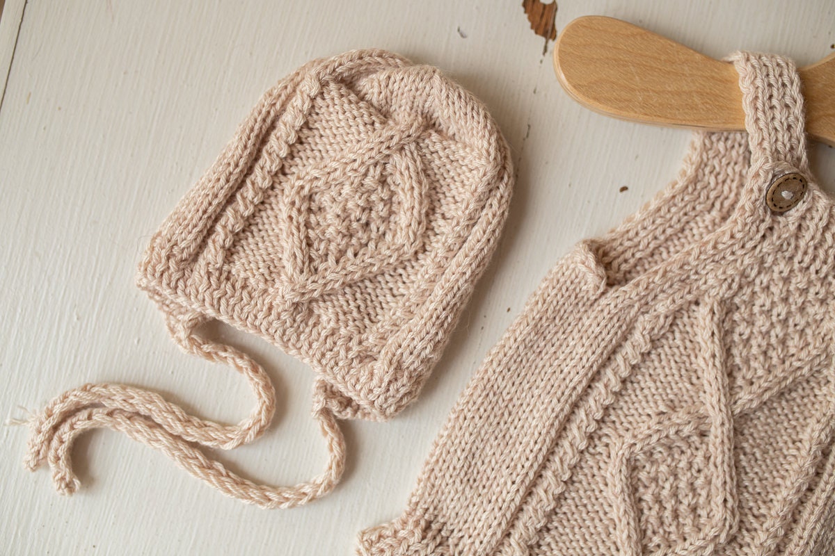 Knitted romper & bonnet,Newborn Photography Prop Set,Newborn photography outfit,Newborn girl photoshoot outfit,Pregnancy gift,Newborn props
