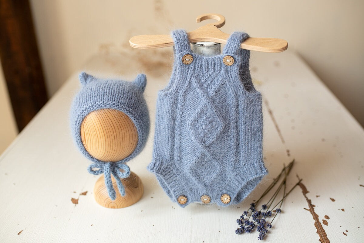 Knitted romper & bonnet,Newborn Photography Prop Set,Newborn photography outfit,Newborn girl photoshoot outfit,Pregnancy gift,Newborn props