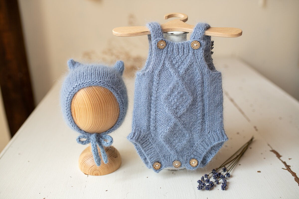 Knitted romper & bonnet,Newborn Photography Prop Set,Newborn photography outfit,Newborn girl photoshoot outfit,Pregnancy gift,Newborn props