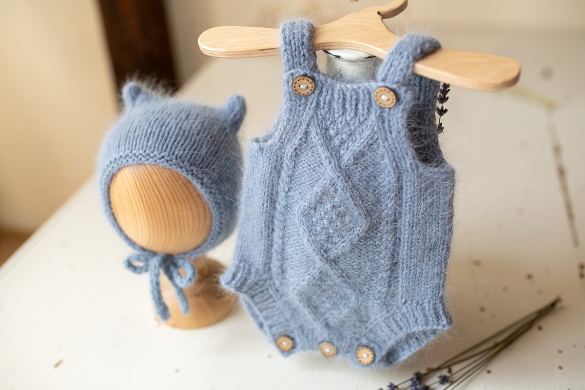 Knitted romper & bonnet,Newborn Photography Prop Set,Newborn photography outfit,Newborn girl photoshoot outfit,Pregnancy gift,Newborn props