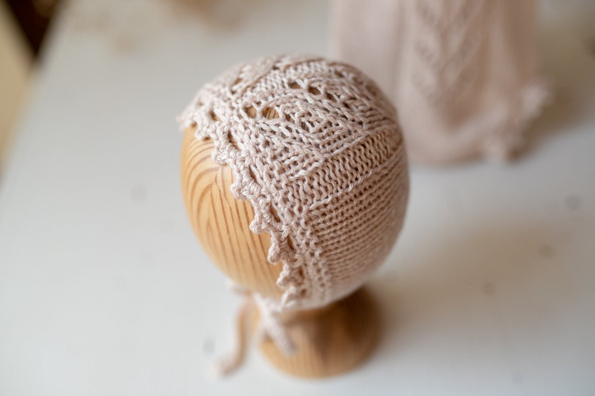 Knitted romper and bonnet,Newborn knitted Set,Newborn photography outfit,Сable knit romper,Pregnancy gift,newborn knit outfit,newborn props