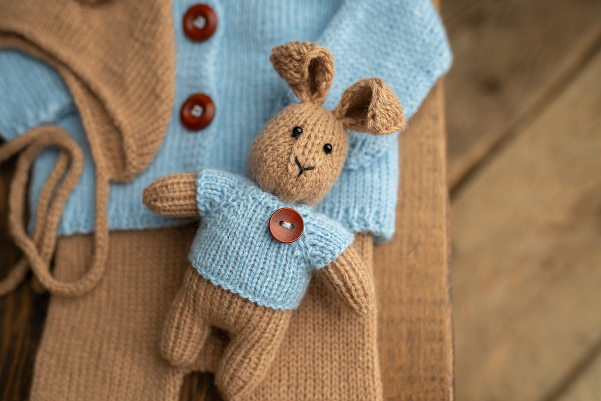 Newborn knitted Set-Romper,Bonnet,Bunny Toy,Jacket,Newborn photography outfit,Сable knit romper,Pregnancy gift,newborn props