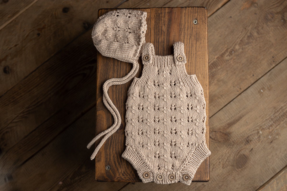 Knitted romper & bonnet,Newborn Photography Prop Set,Newborn photography outfit,Newborn girl photoshoot outfit,Pregnancy gift,Newborn props