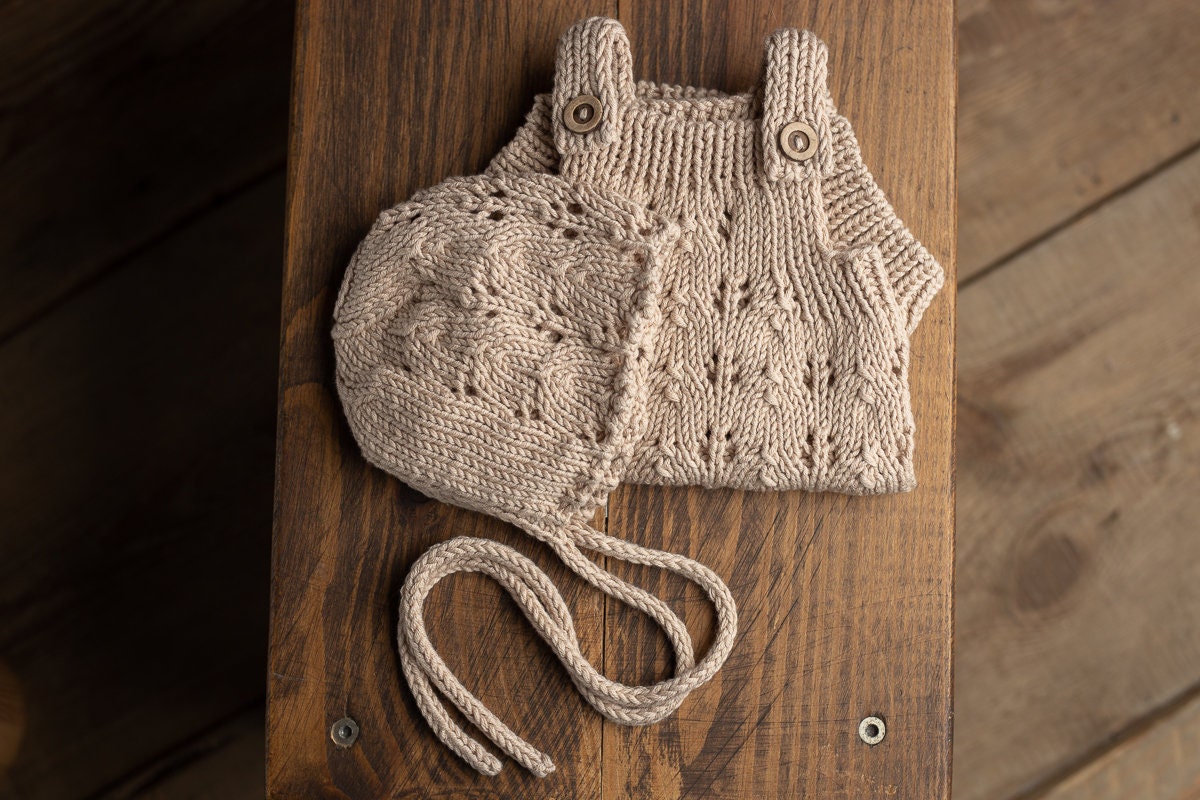 Knitted romper & bonnet,Newborn Photography Prop Set,Newborn photography outfit,Newborn girl photoshoot outfit,Pregnancy gift,Newborn props