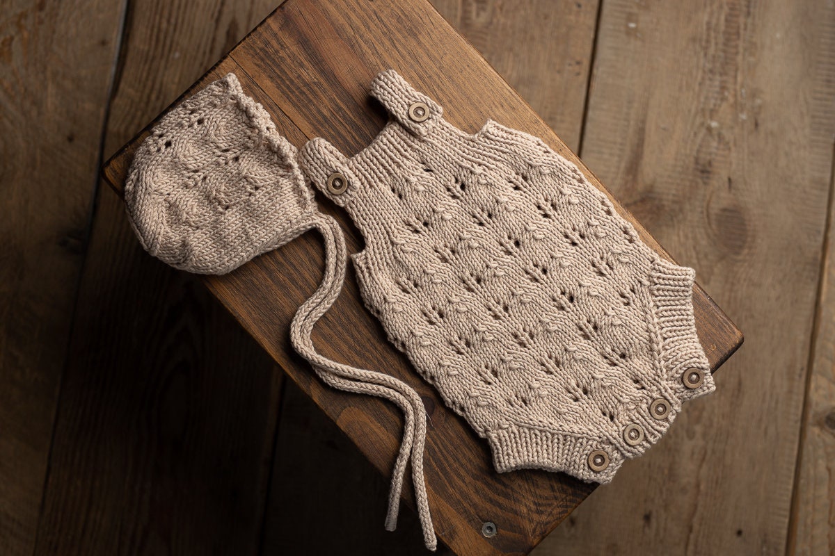 Knitted romper & bonnet,Newborn Photography Prop Set,Newborn photography outfit,Newborn girl photoshoot outfit,Pregnancy gift,Newborn props
