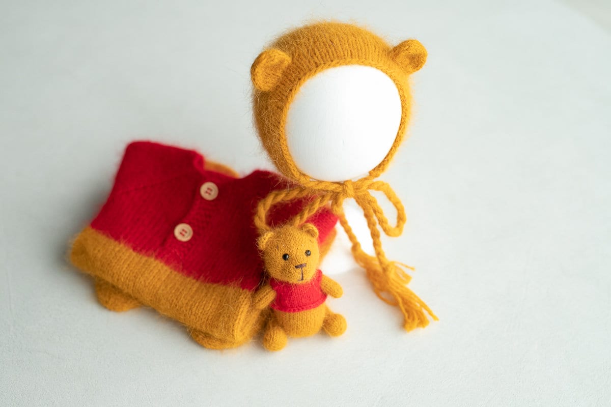 Knitted romper and bonnet,Newborn Photography Prop Set,Newborn photography outfit,Newborn girl photoshoot outfit,Newborn Teddy Bear Outfit