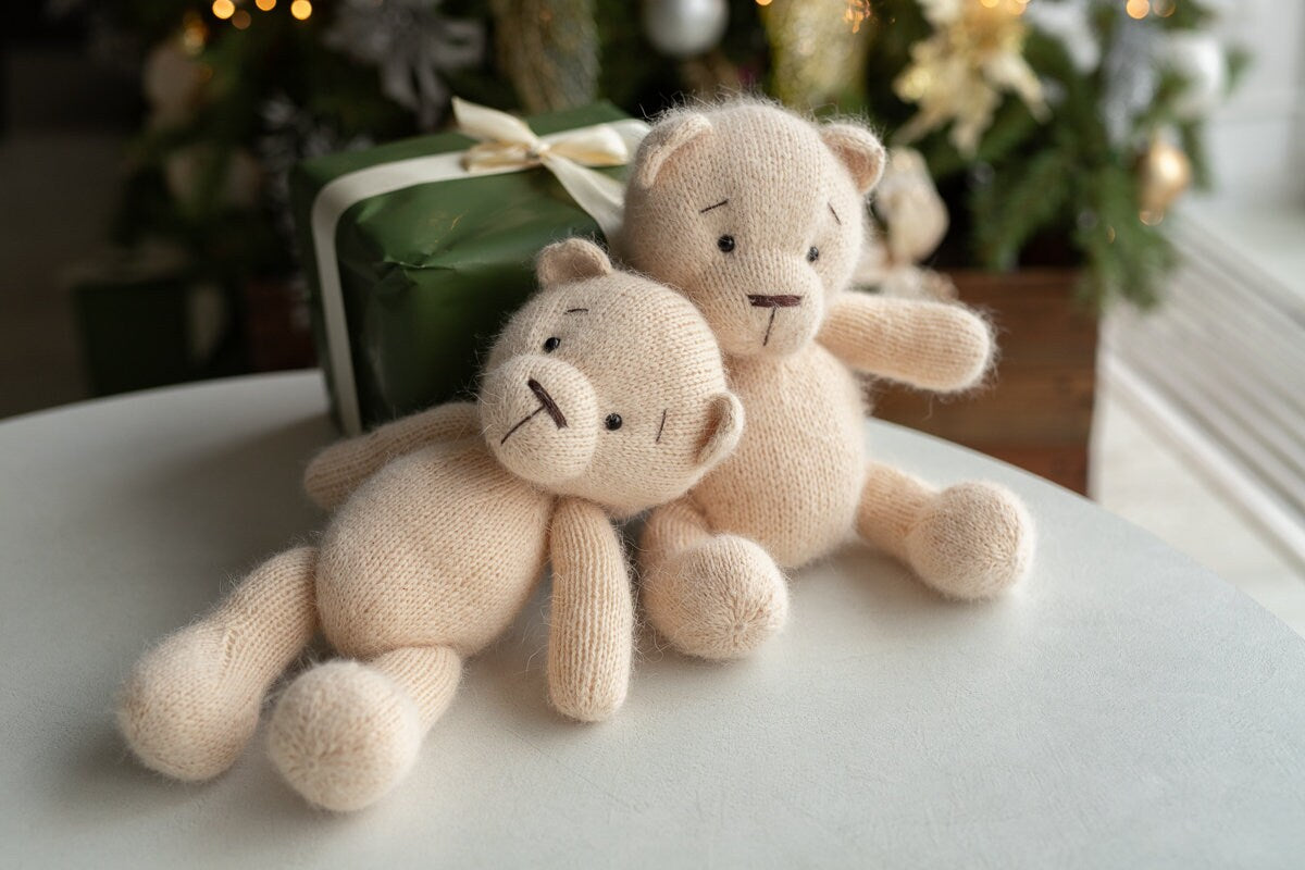 Newborn Knit Teddy Bear Outfit with Toy,Big Knitted Teddy Bear Toys, Newborn Teddy Bear Outfit, Newborn Photo Props,Baby Bear Crochet Toy