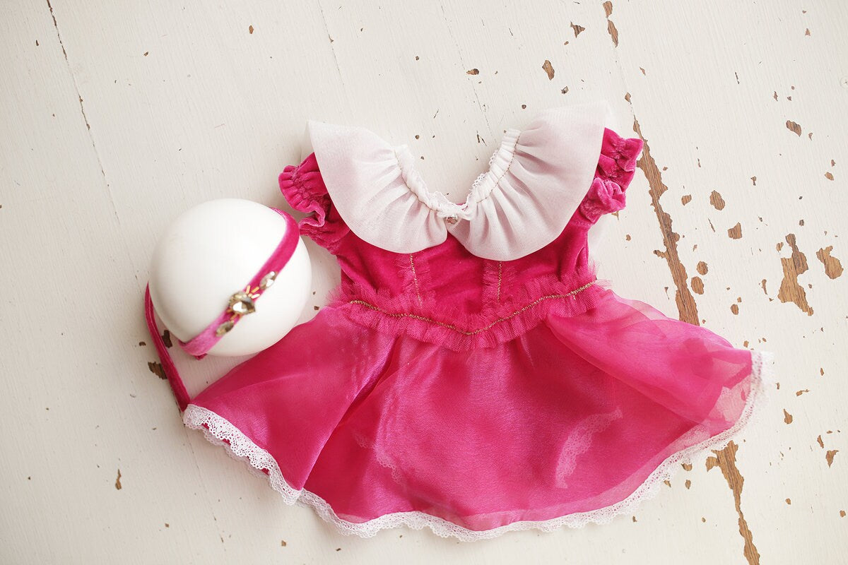 Newborn Baby girl Sleeping Beauty dress romper, Sleeping Princess costume for Newborn Photography, Sleeping Beauty Costume Dress & headband