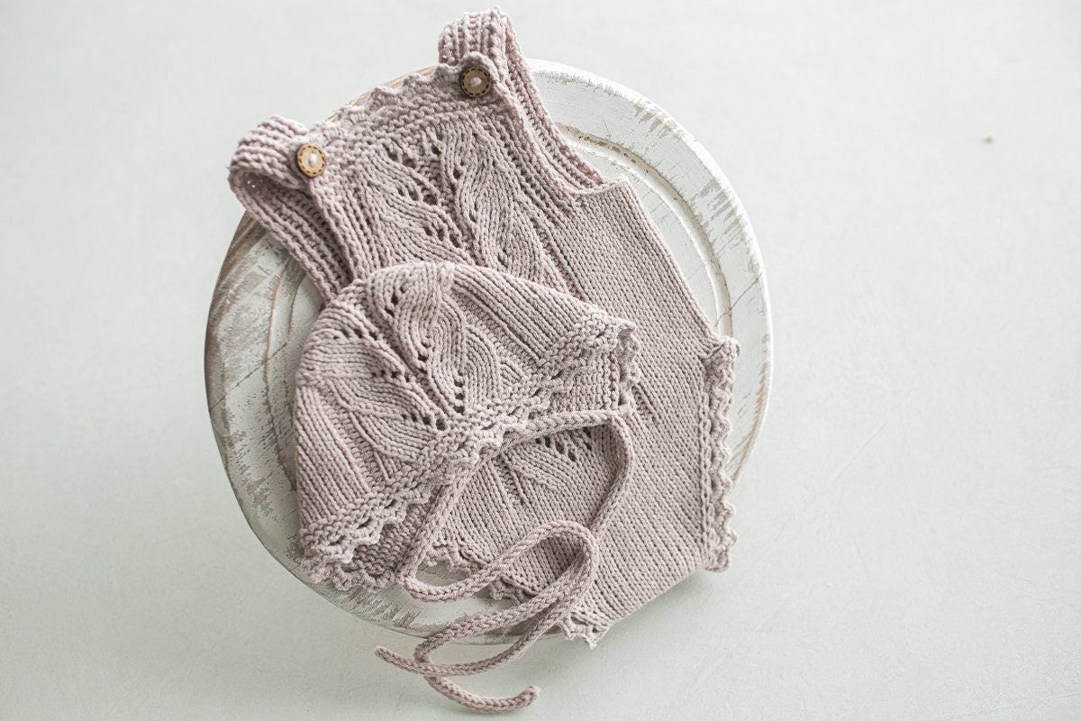 Knitted romper & bonnet,Newborn Photography Prop Set,Newborn photography outfit,Newborn girl photoshoot outfit,Pregnancy gift,Newborn props
