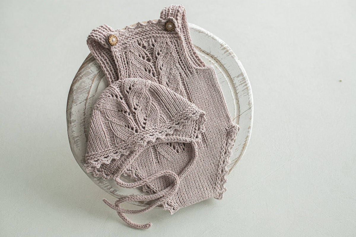 Knitted romper & bonnet,Newborn Photography Prop Set,Newborn photography outfit,Newborn girl photoshoot outfit,Pregnancy gift,Newborn props