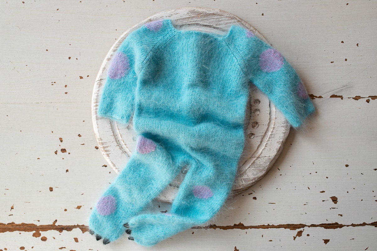 Knitted Romper and bonnet Monster ,Newborn Photography Prop Set,Newborn photography outfit,Newborn girl photoshoot outfit,Newborn Outfit
