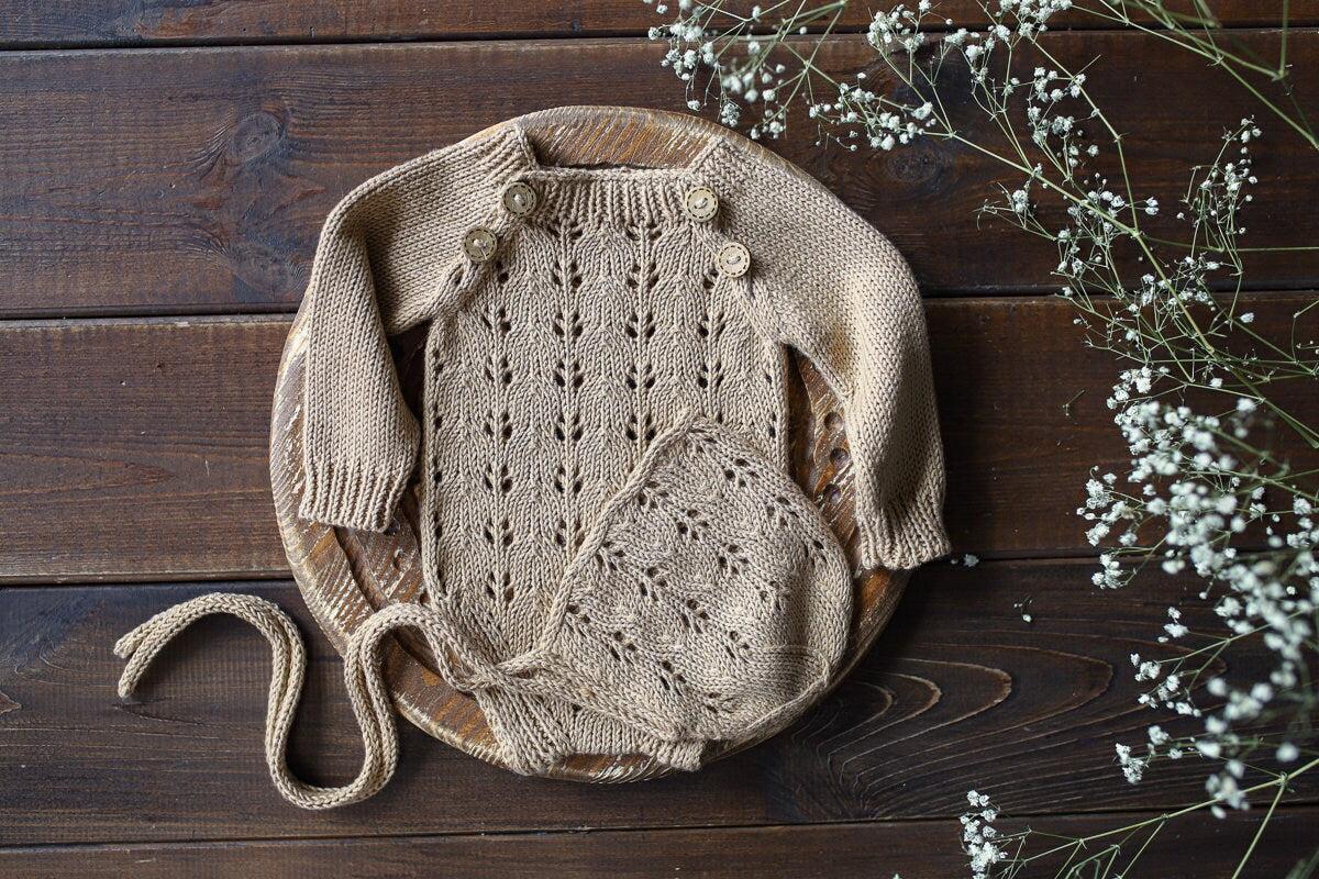 Knitted romper and bonnet,Newborn Photography Prop Set,Newborn photography outfit,Newborn girl photoshoot outfit,Pregnancy gift