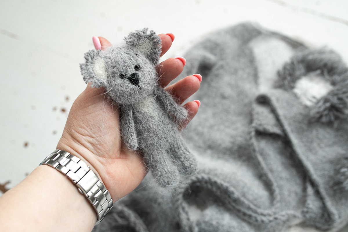 Knitted Koala Romper bonnet and toy,Newborn Photography Prop Set,Newborn photography outfit,Newborn photoshoot outfit,Newborn Koala Outfit