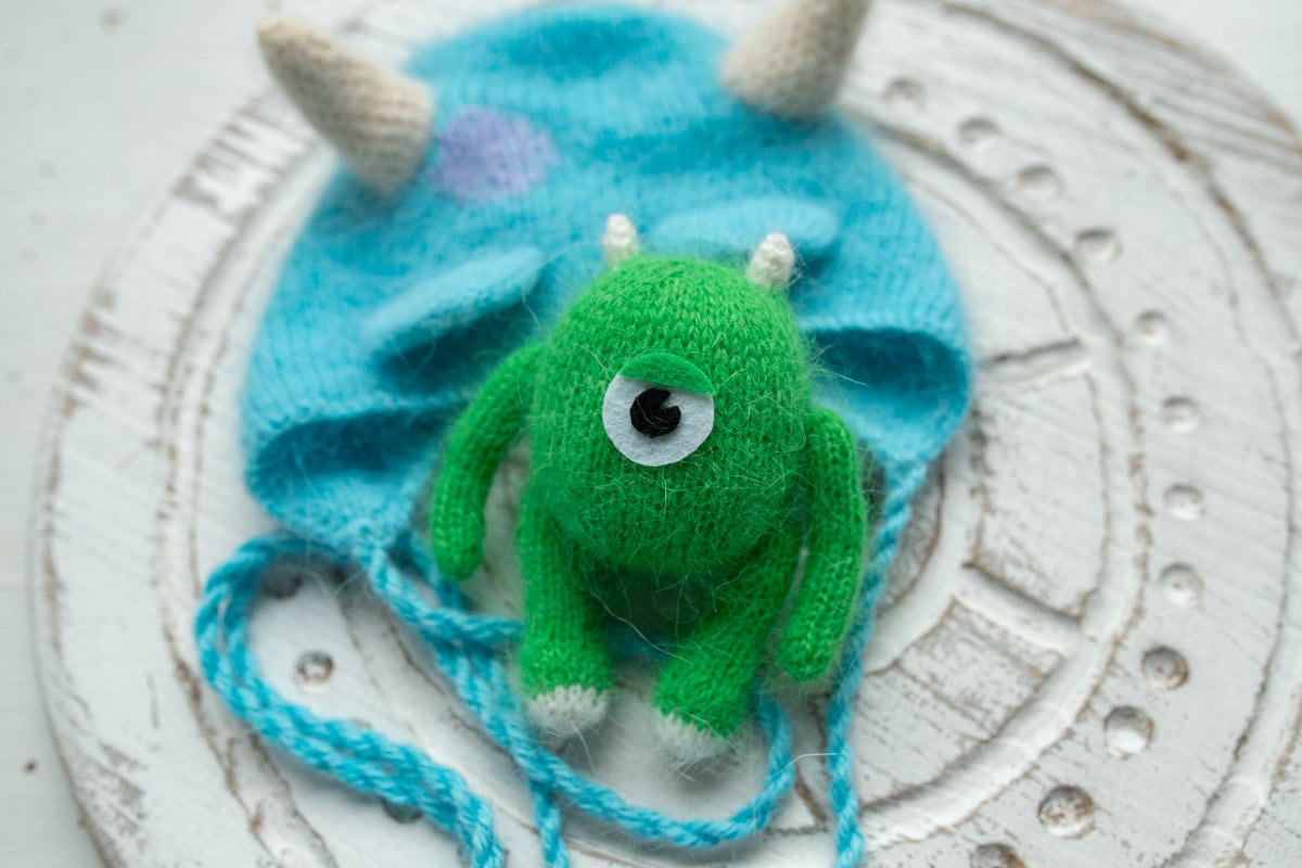 Knitted Romper and bonnet Monster ,Newborn Photography Prop Set,Newborn photography outfit,Newborn girl photoshoot outfit,Newborn Outfit