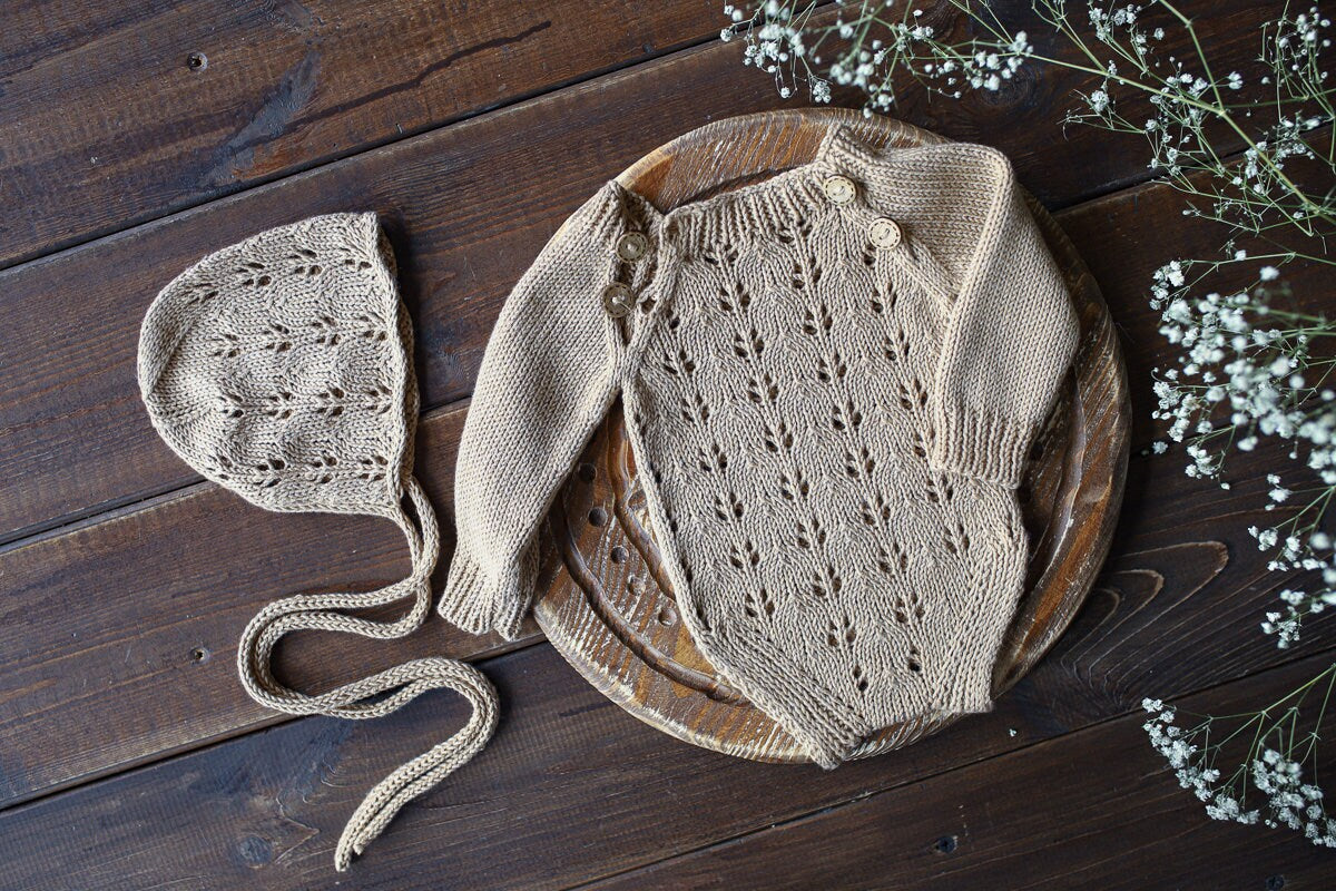 Knitted romper and bonnet,Newborn Photography Prop Set,Newborn photography outfit,Newborn girl photoshoot outfit,Pregnancy gift