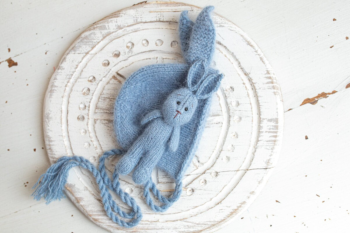 Newborn Knitted Bunny Photography Props,Newborn Bunny Hat,Newborn Knit Bunny Toy,Baby Rabbit Knitted Toy,Newborn Photography Prop