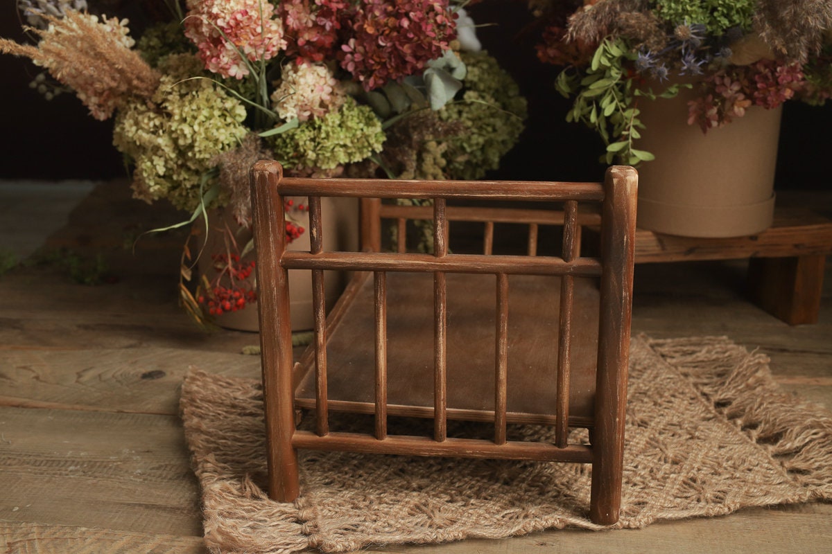 Newborn Wooden Bed,Real Wood Newborn crib Prop,Newborn Photography Props,Newborn Photo Prop,Nursery Decor,Doll Bed,Rustic Wooden Bed