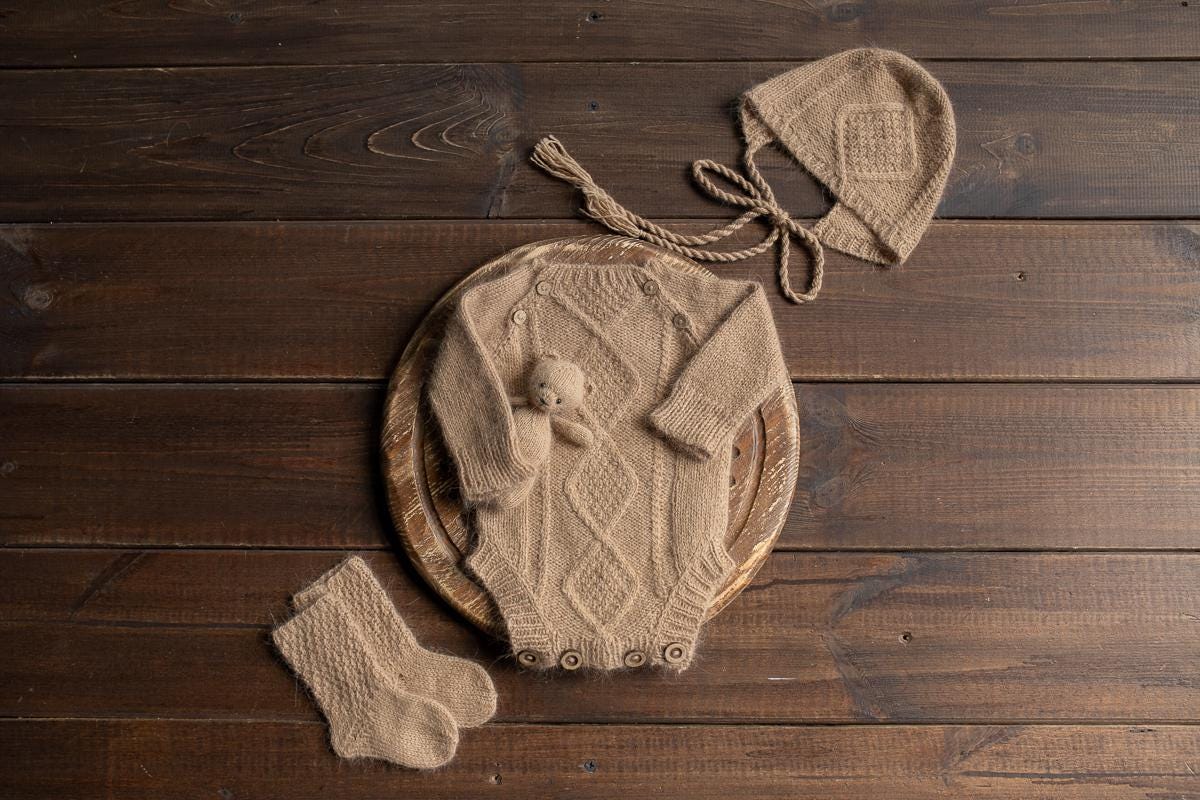Newborn Knit romper,Newborn Knited set,Newborn Hat,Newborn outfit,Knitted Teddy Bear,Newborn photography,Knitted newborn photo props