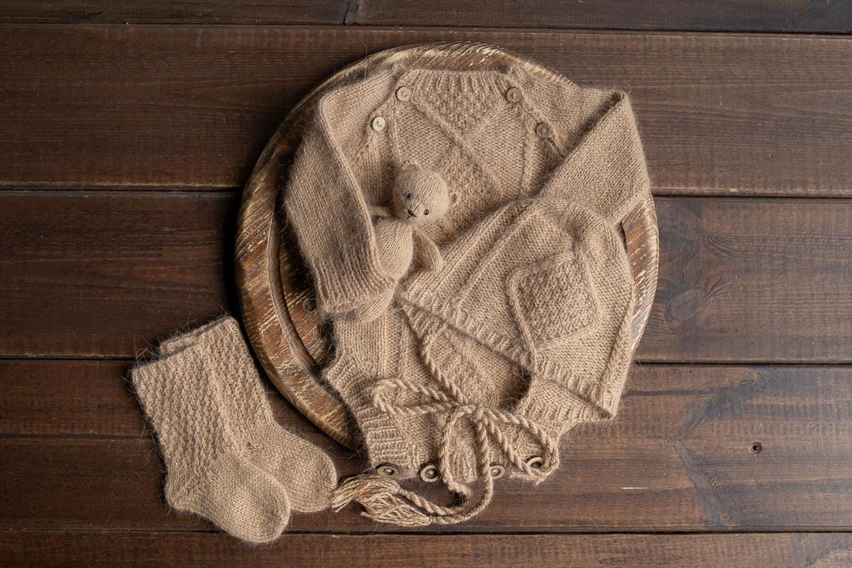 Newborn Knit romper,Newborn Knited set,Newborn Hat,Newborn outfit,Knitted Teddy Bear,Newborn photography,Knitted newborn photo props