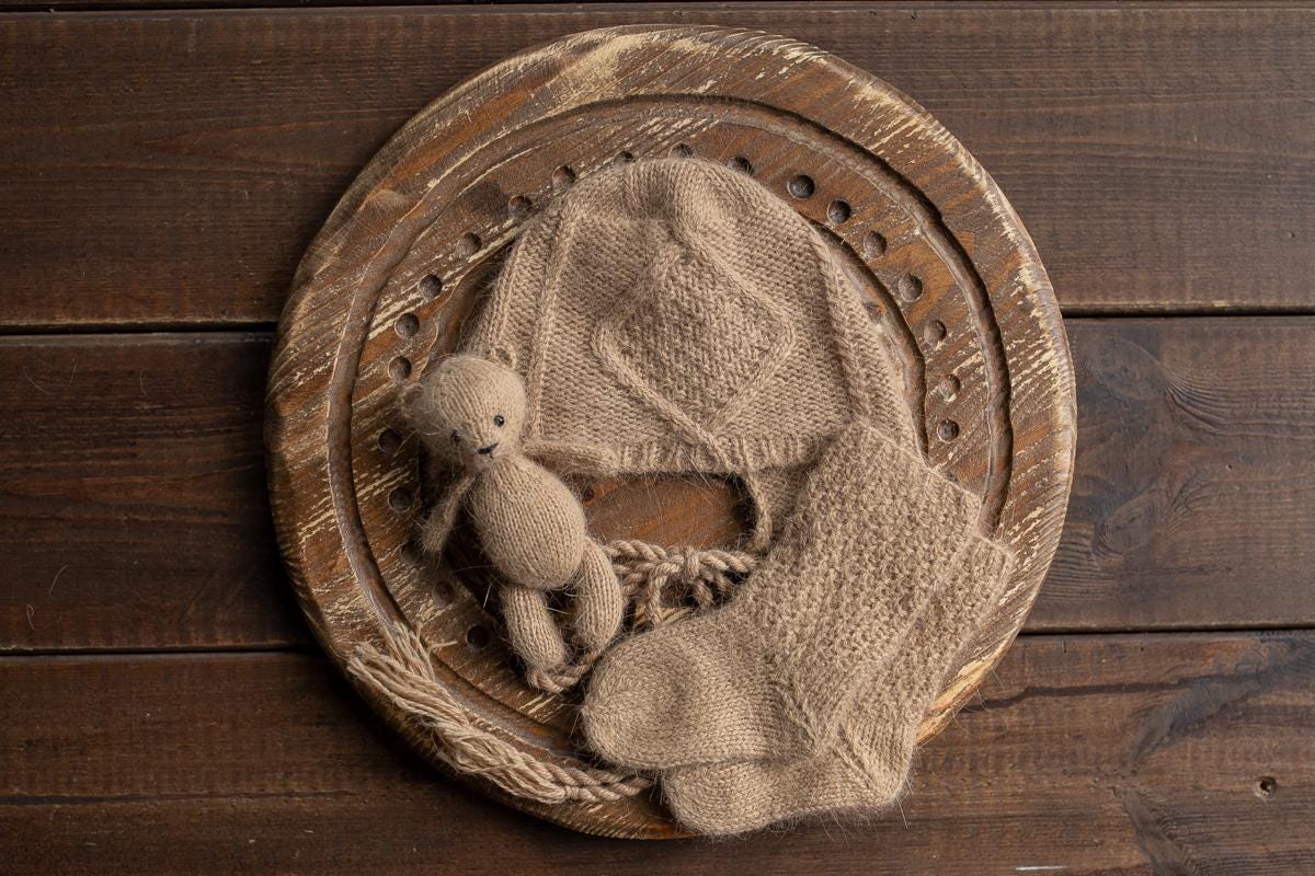 Newborn Knit romper,Newborn Knited set,Newborn Hat,Newborn outfit,Knitted Teddy Bear,Newborn photography,Knitted newborn photo props