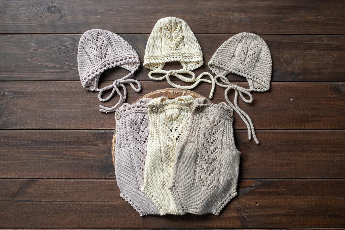 Knitted romper and bonnet,Newborn knitted Set,Newborn photography outfit,Сable knit romper,Pregnancy gift,newborn knit outfit,newborn props