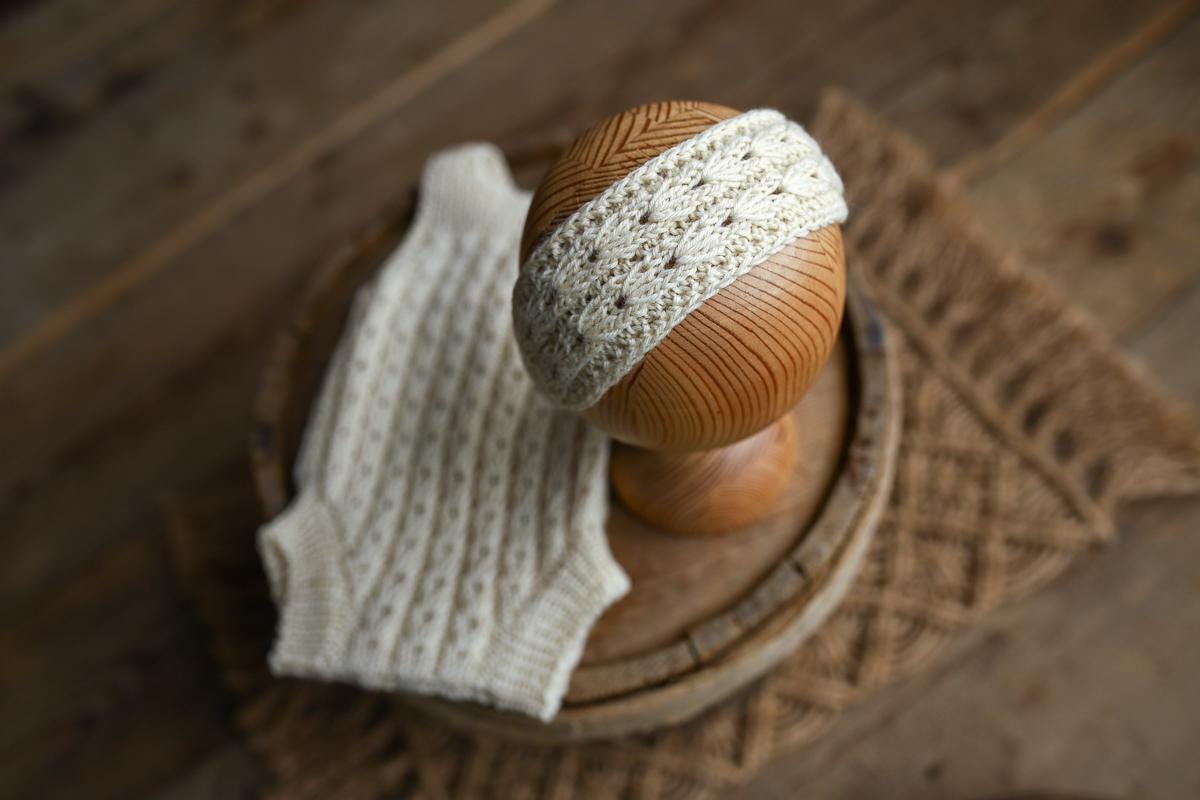 Knitted romper and Headband Set,Newborn Photography Prop Set,Newborn photography outfit,Newborn girl photoshoot outfit,Pregnancy gift