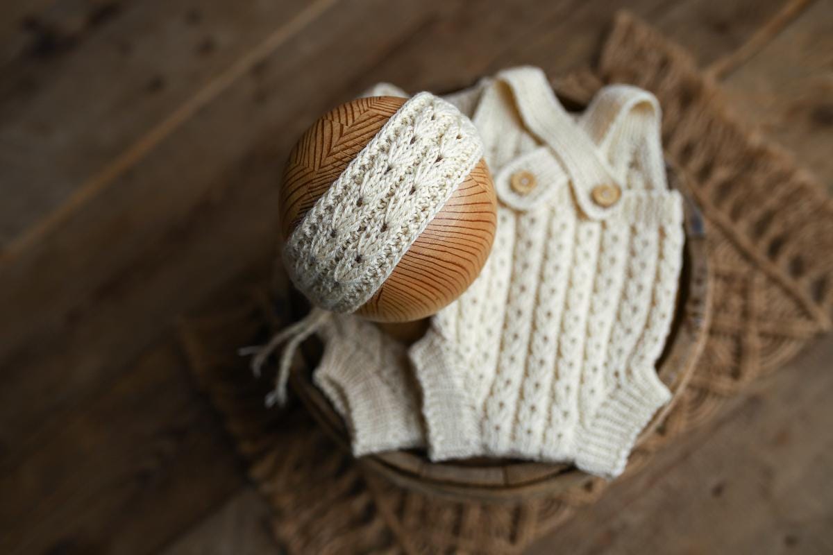 Knitted romper and Headband Set,Newborn Photography Prop Set,Newborn photography outfit,Newborn girl photoshoot outfit,Pregnancy gift