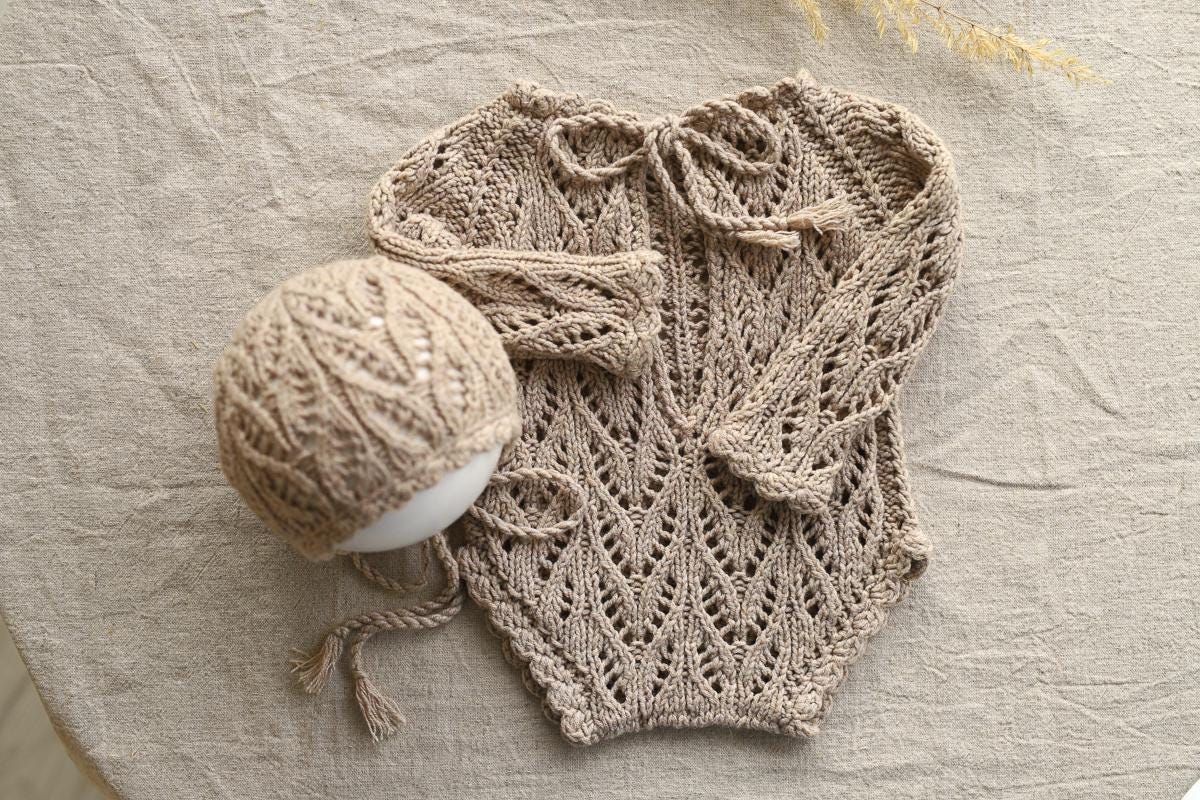 Knitted romper & bonnet,Newborn Photography Prop Set,Newborn photography outfit,Newborn girl photoshoot outfit,Pregnancy gift,Newborn props