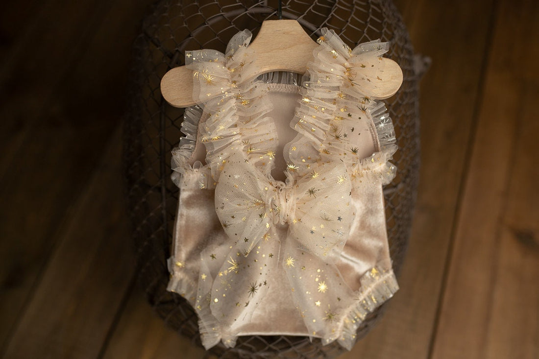 Lace romper and headband set for newborn girl photography mood board