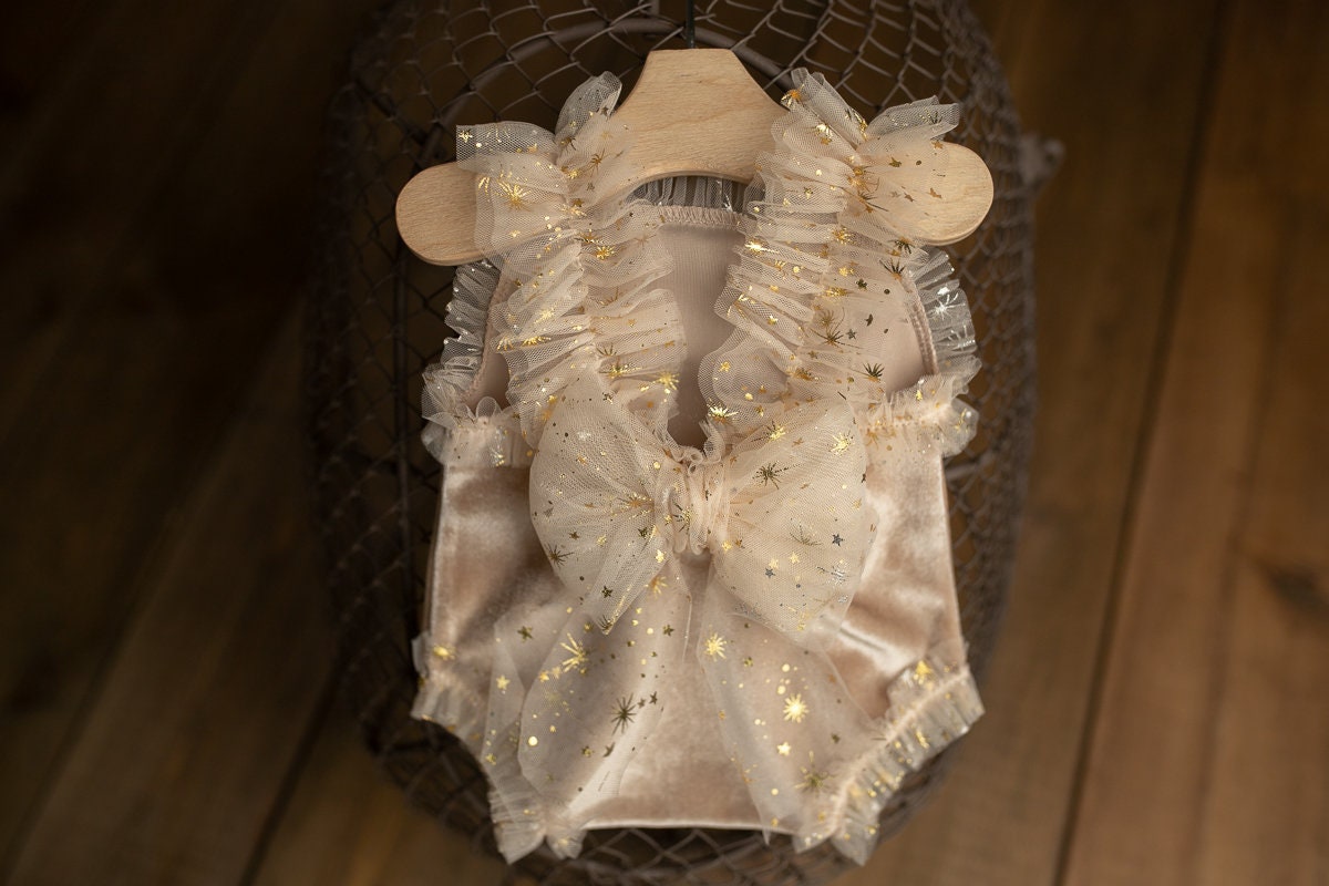 Lace romper and headband set for newborn girl photography mood board