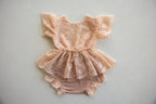 Peach Lace Newborn Romper with Peplum Skirt | Newborn Photo Prop