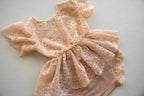 Peach Lace Newborn Romper with Peplum Skirt | Newborn Photo Prop