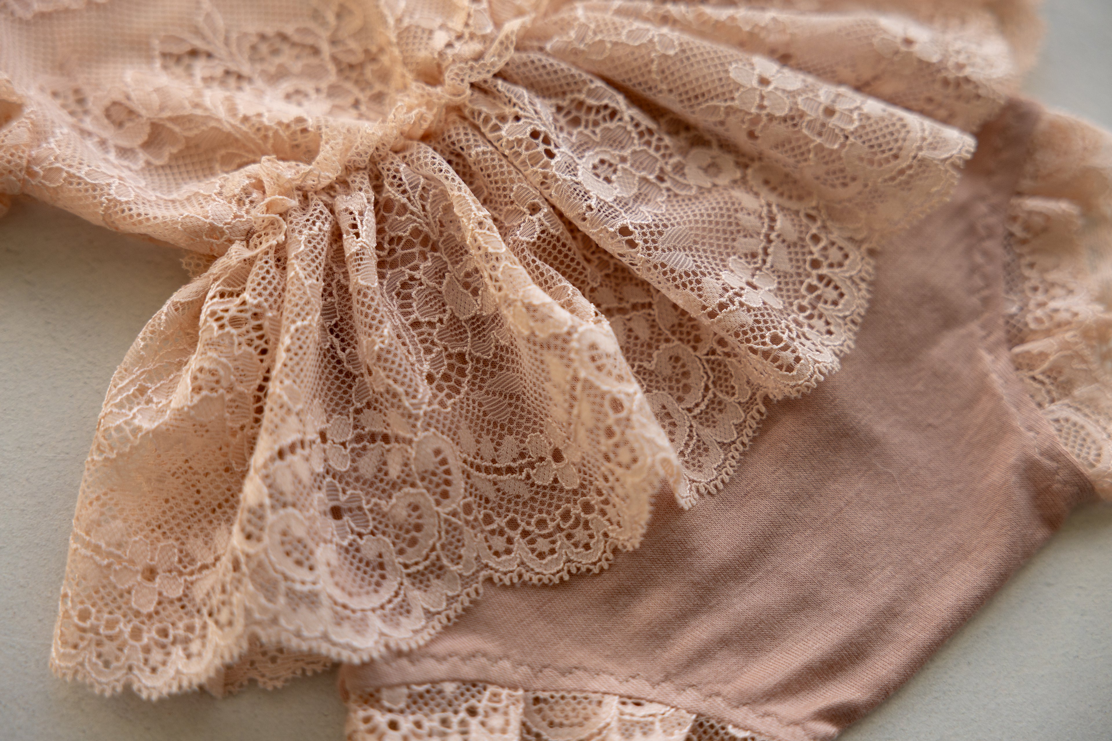 Peach Lace Newborn Romper with Peplum Skirt | Newborn Photo Prop