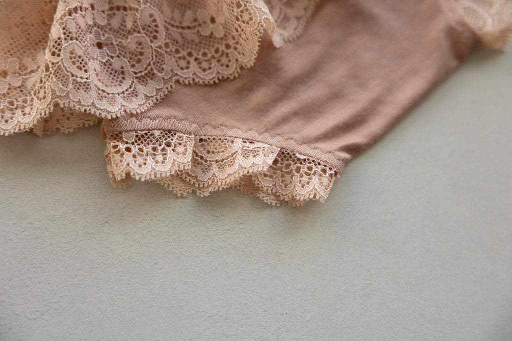 Peach Lace Newborn Romper with Peplum Skirt | Newborn Photo Prop