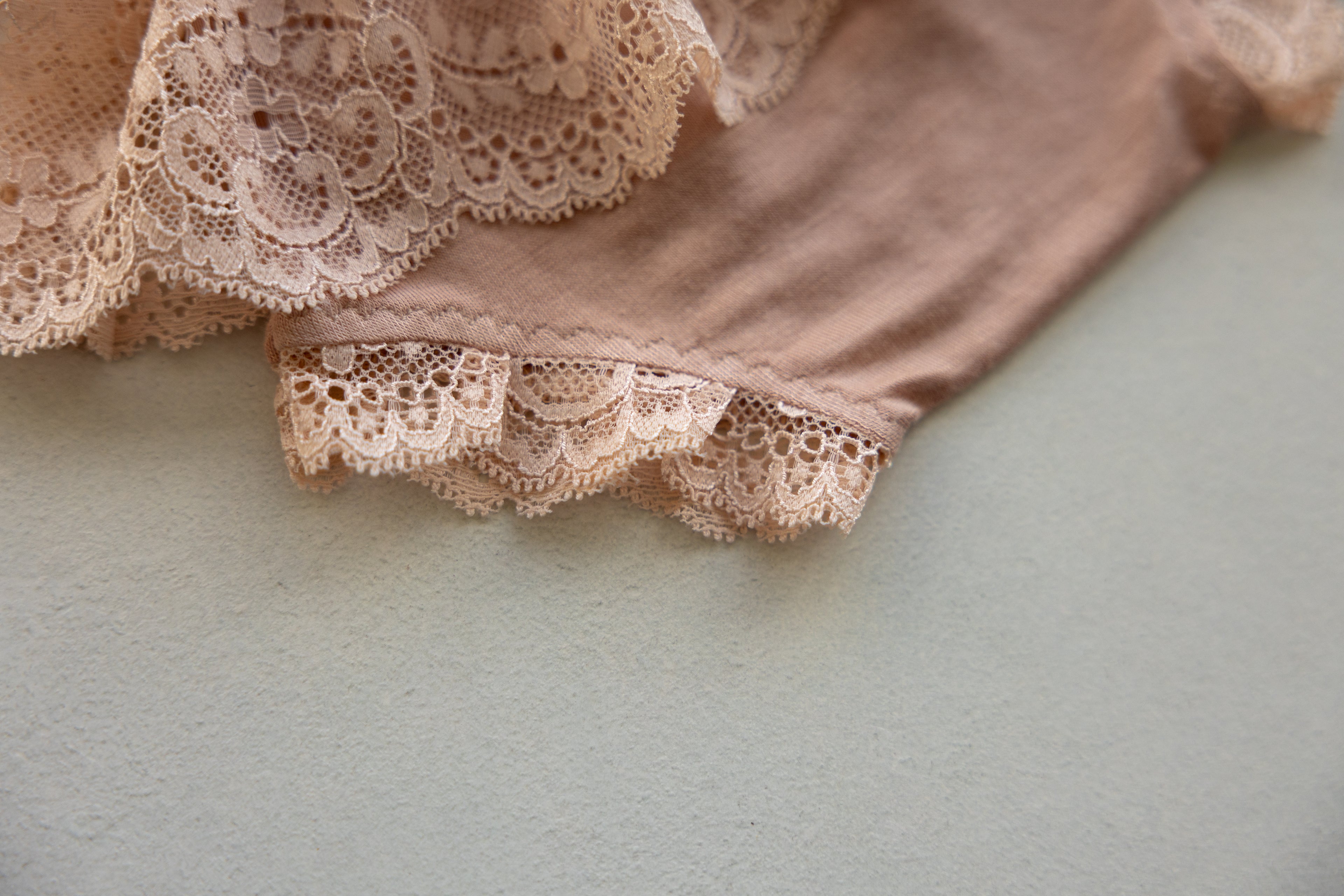 Peach Lace Newborn Romper with Peplum Skirt | Newborn Photo Prop