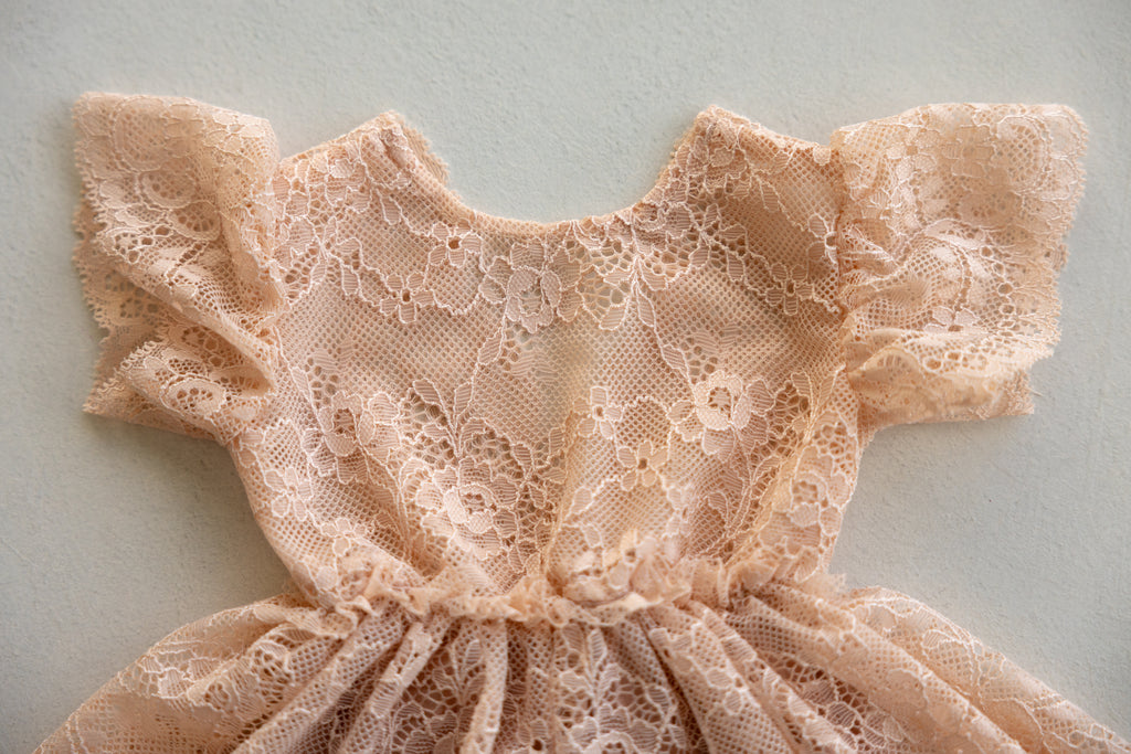 Peach Lace Newborn Romper with Peplum Skirt | Newborn Photo Prop