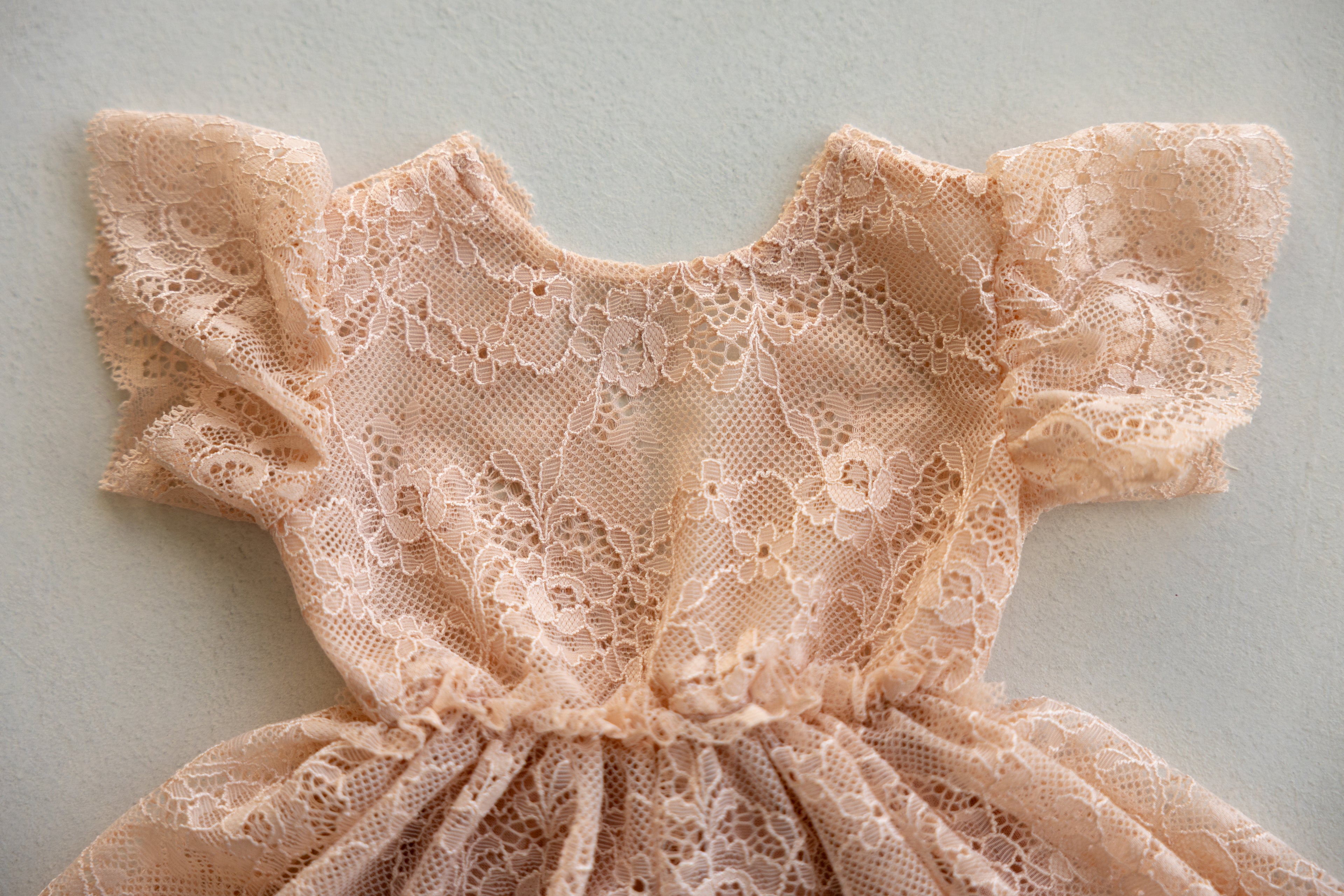 Peach Lace Newborn Romper with Peplum Skirt | Newborn Photo Prop