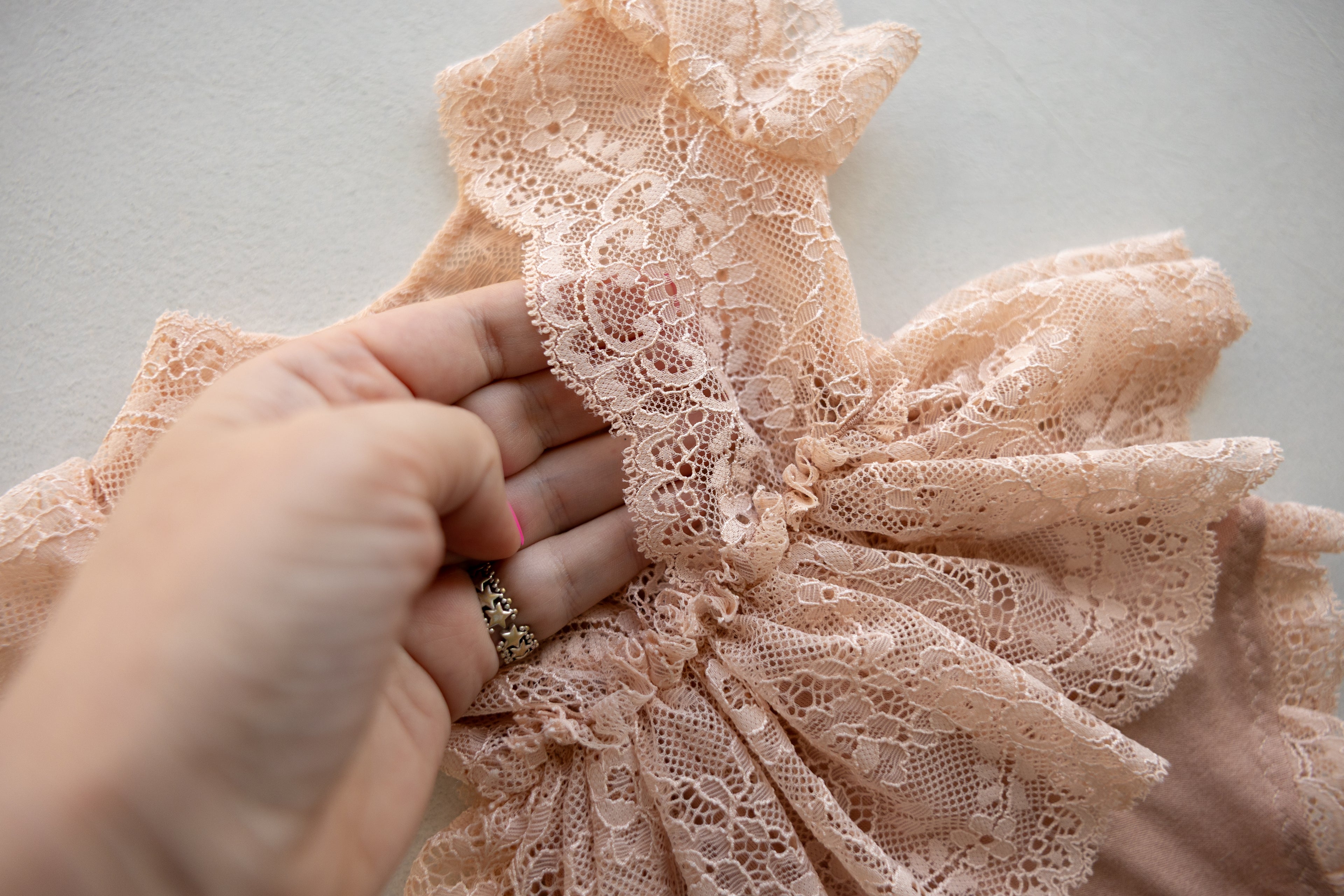 Peach Lace Newborn Romper with Peplum Skirt | Newborn Photo Prop