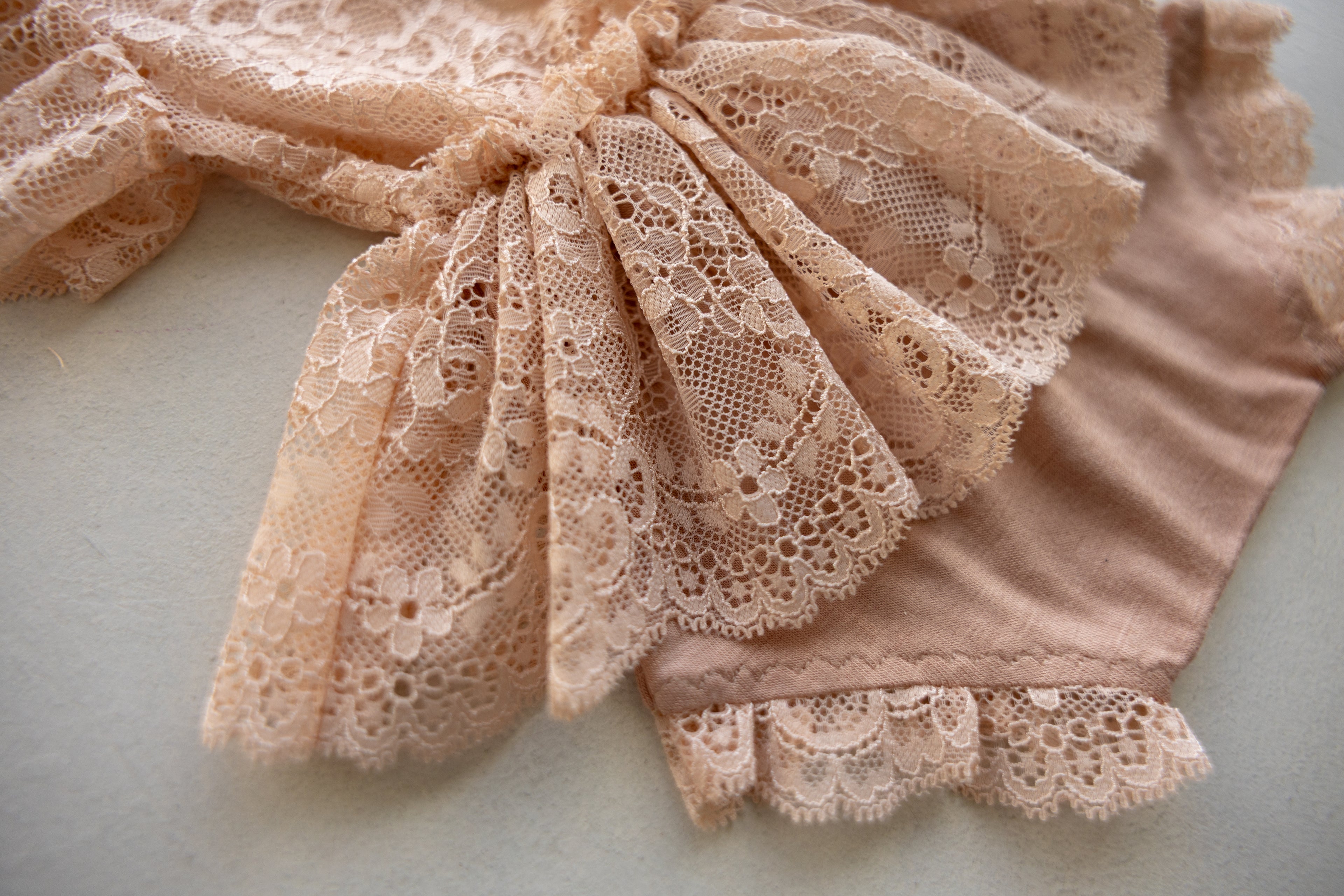 Peach Lace Newborn Romper with Peplum Skirt | Newborn Photo Prop