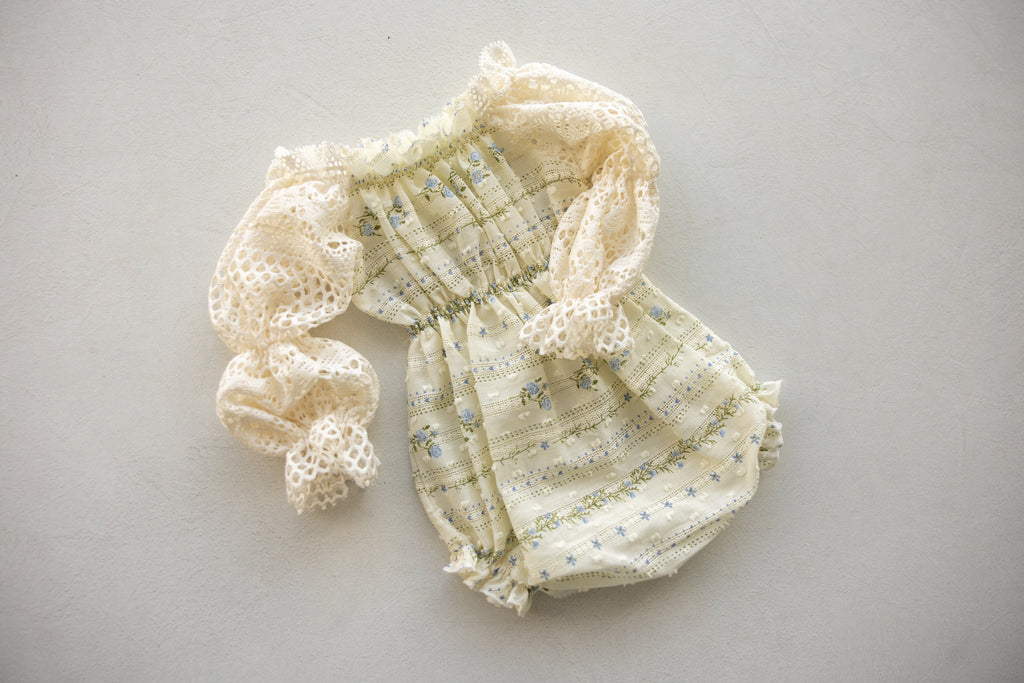 Ivory Floral Newborn Bloomers & Headband Set | Newborn Photo Prop