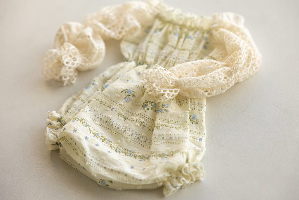 Ivory Floral Newborn Bloomers & Headband Set | Newborn Photo Prop