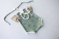Sage Green Lace Newborn Romper & Bonnet Set | Newborn Photo Prop