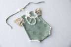 Sage Green Lace Newborn Romper & Bonnet Set | Newborn Photo Prop