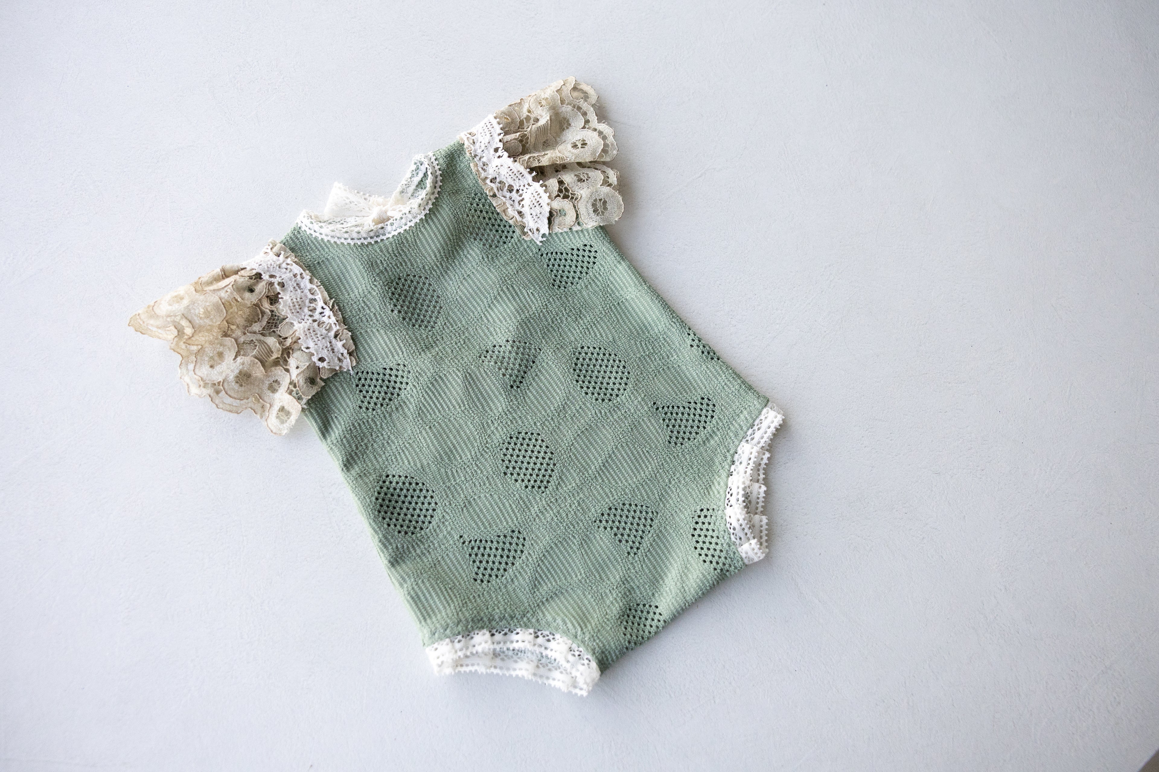 Sage Green Lace Newborn Romper & Bonnet Set | Newborn Photo Prop