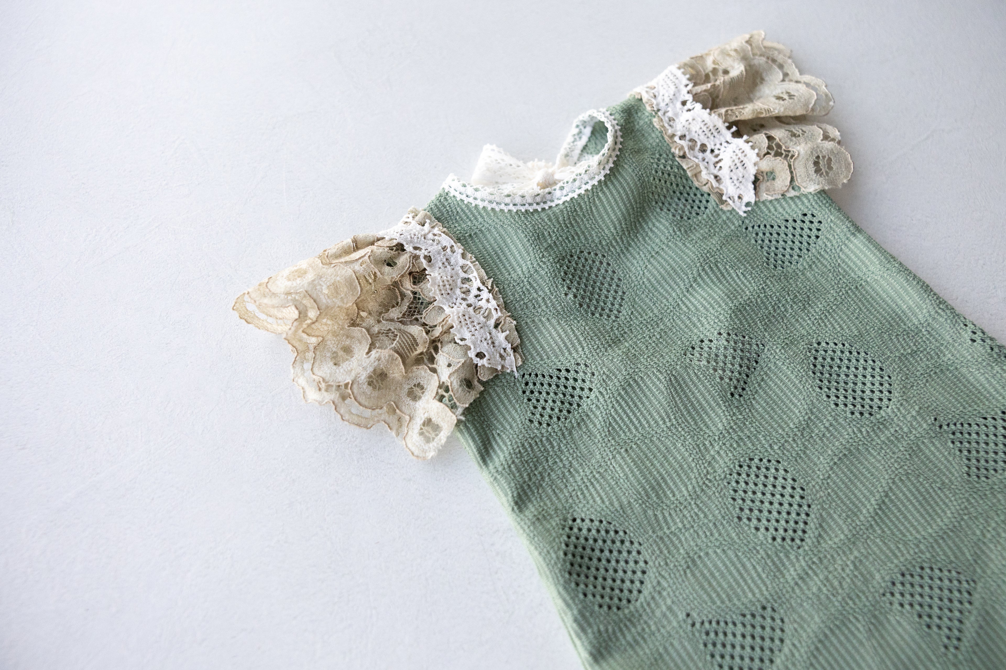 Sage Green Lace Newborn Romper & Bonnet Set | Newborn Photo Prop