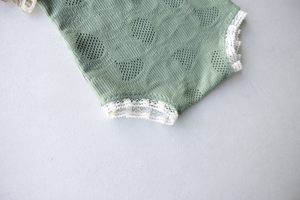 Sage Green Lace Newborn Romper & Bonnet Set | Newborn Photo Prop
